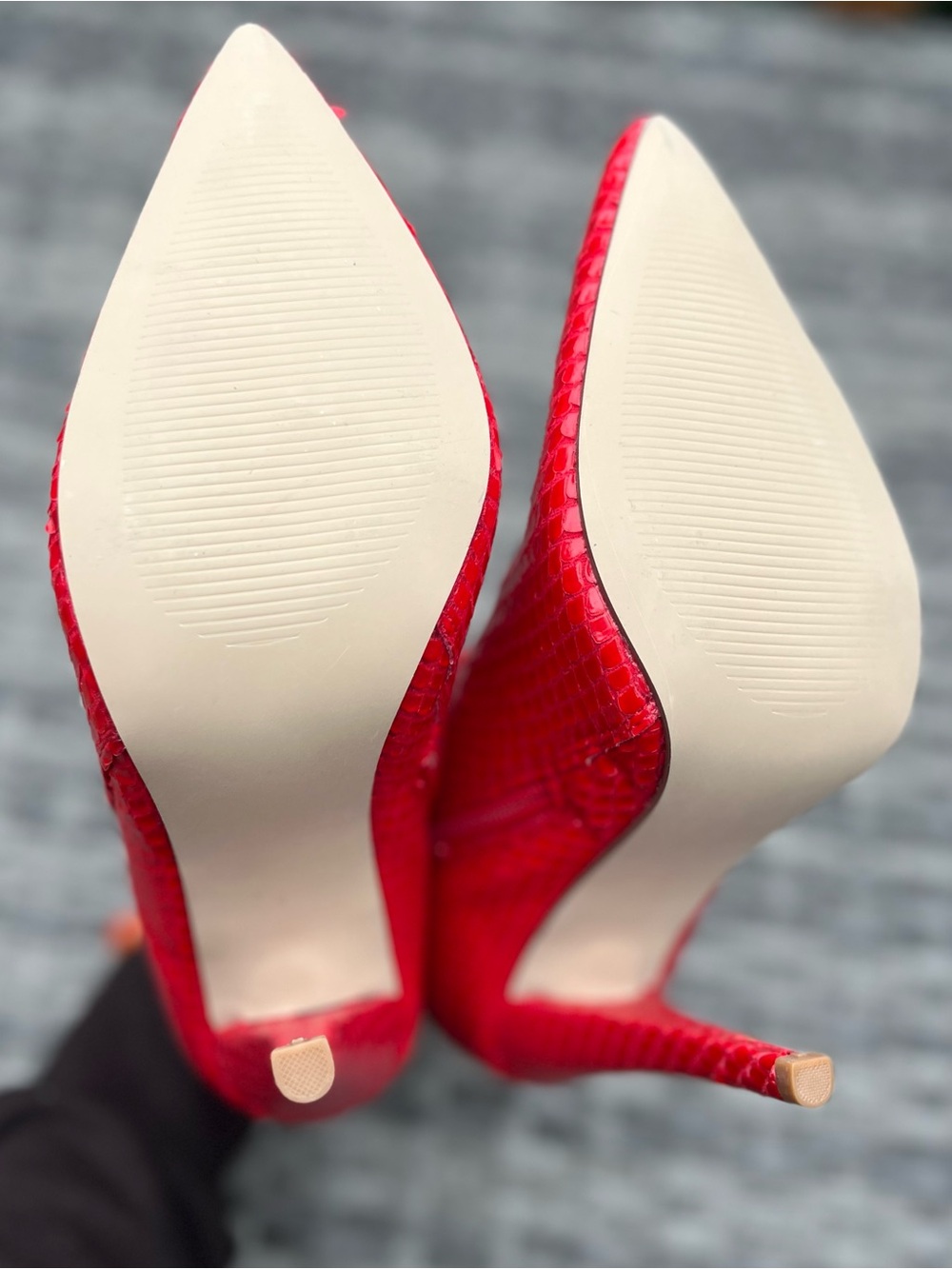 NWOT JustFab Red Textured Pointed-Toe Stiletto Ankle Boots - Picture 6 of 7